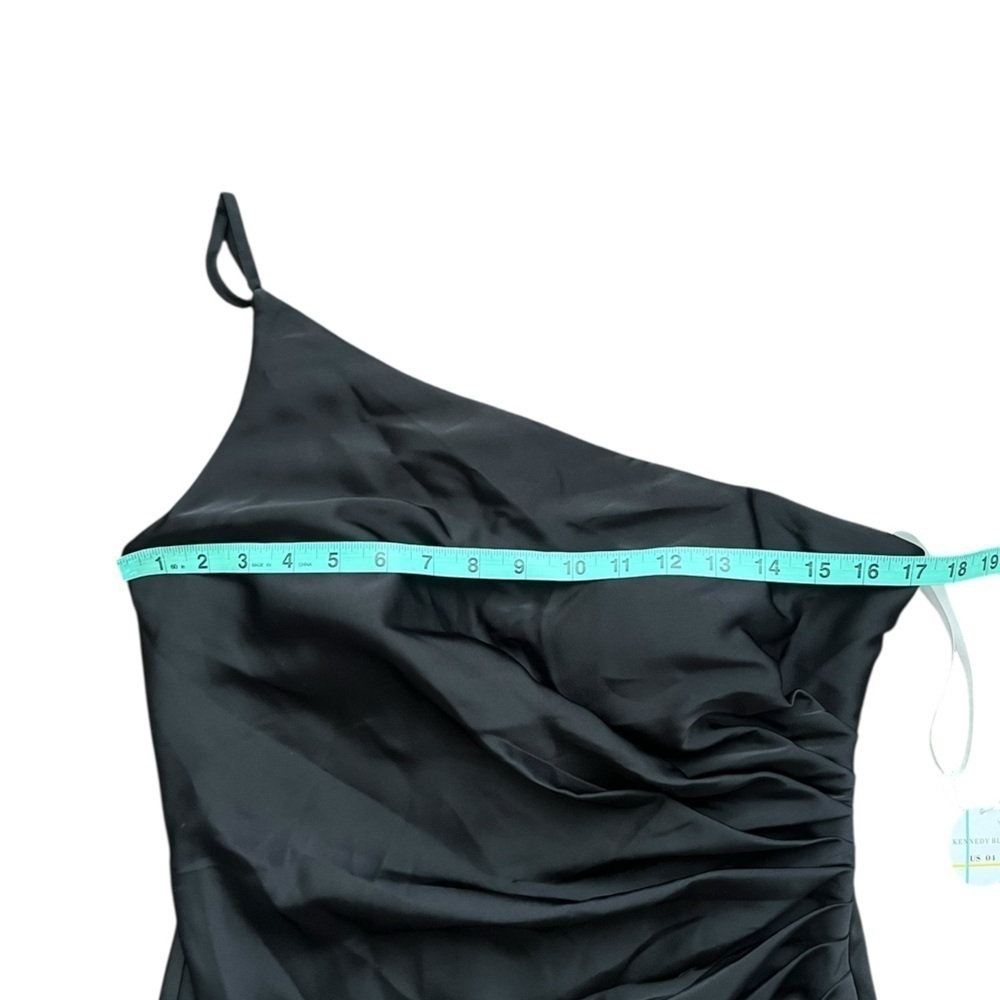 Kennedy blue Lexi midi, black satin one shoulder dress size 4 style #28432. - Picture 9 of 12